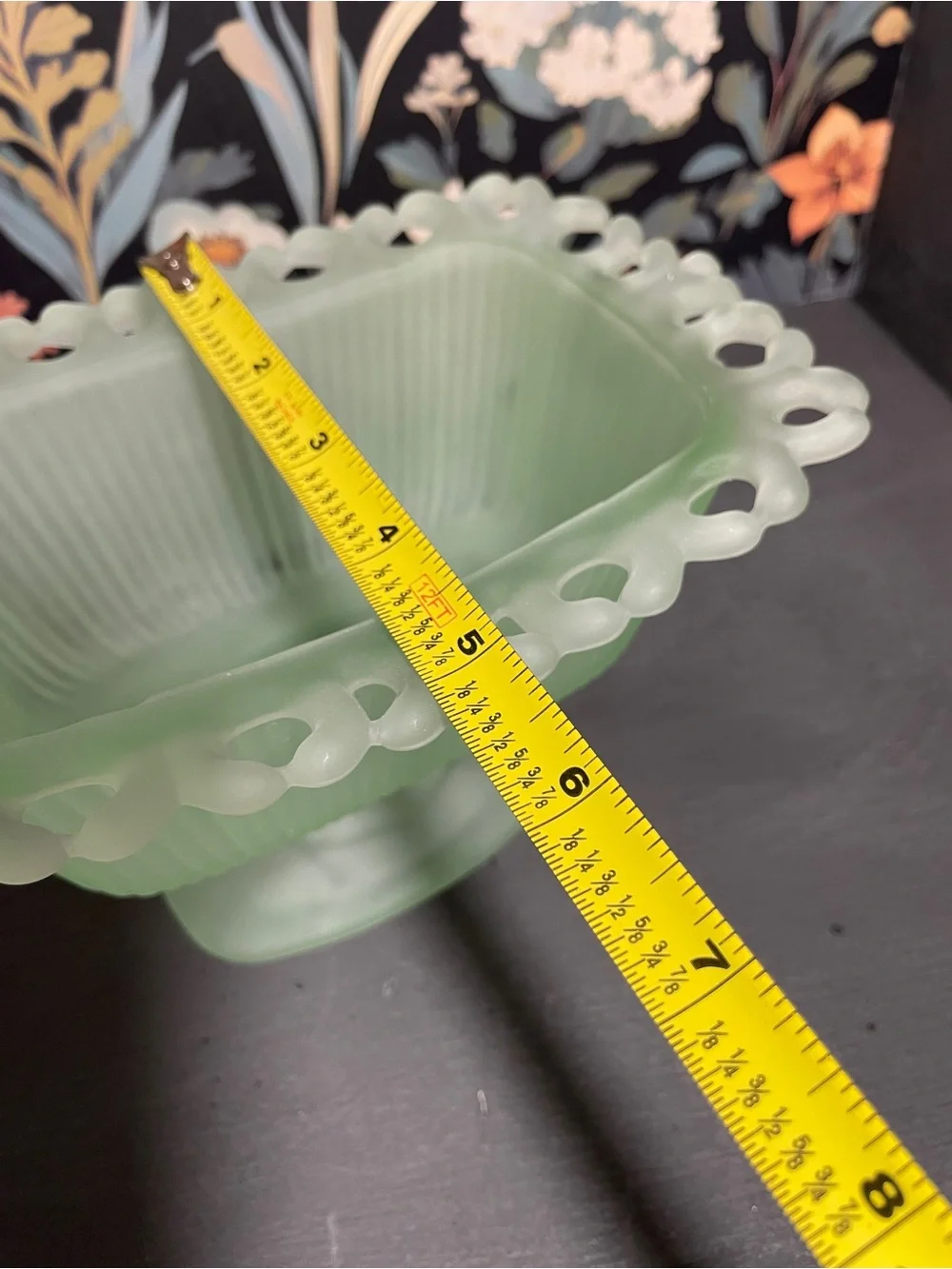 Frosted Sea Green Pedestal Compote Candy Dish MCM Vintage